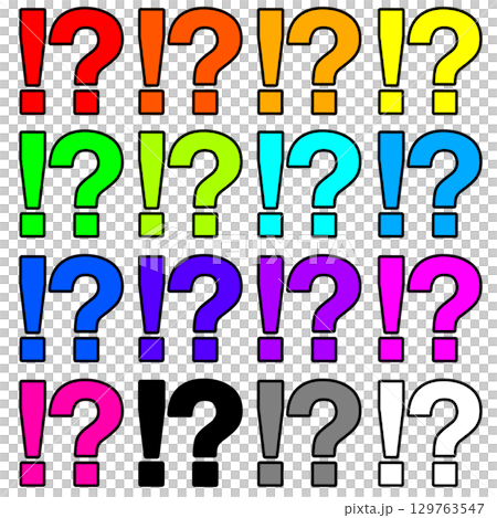 Colorful exclamation marks and question marks in different colors set transparent PNG illustration 129763547