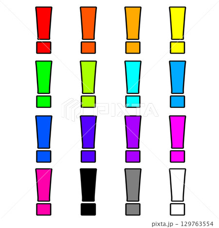 カラフルなびっくりマークの色違いセット透過PNGイラスト 129763554