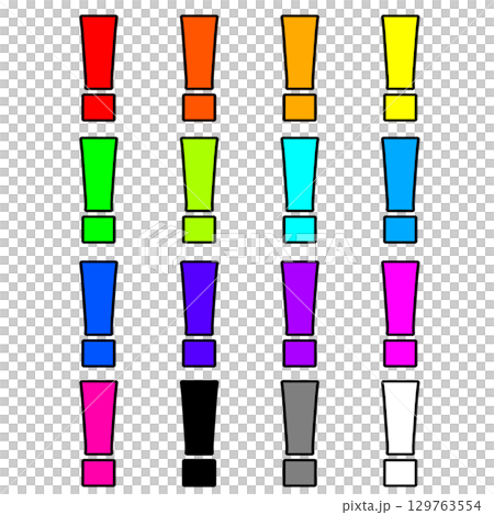 カラフルなびっくりマークの色違いセット透過PNGイラスト 129763554