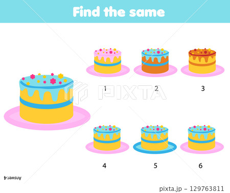 Find the same pictures children educational game. Find two identical cakes Find the same pictures children educational game. Find two identical cakes 129763811