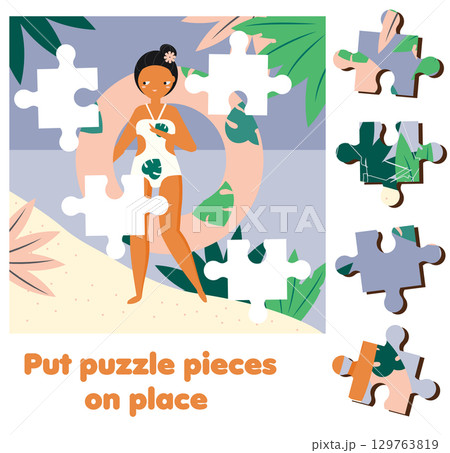 Jigsaw puzzle for toddlers. Match pieces and complete picture. Educational game for children and kids. 129763819