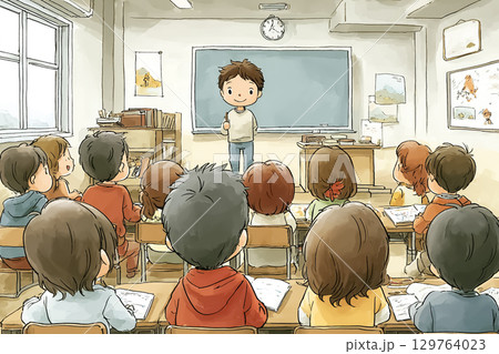 子どもたちが図工の作品を発表している 子どもたちが図工の作品を発表している 129764023