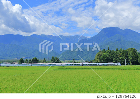 大糸線 夏の安曇野を行く特急あずさ 大糸線 夏の安曇野を行く特急あずさ 129764120