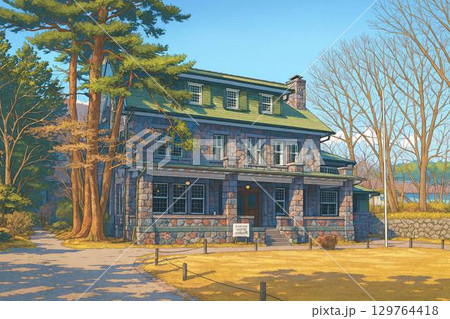 石造りの洋館と自然風景 / Stone Western-style Mansion with Nat 129764418
