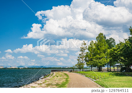 琵琶湖岸なぎさ公園夏景色　滋賀県大津市 129764511