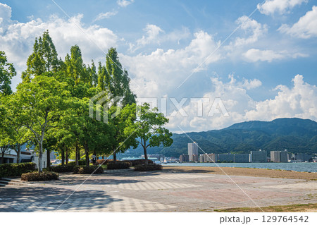 琵琶湖岸なぎさ公園夏景色　滋賀県大津市 129764542