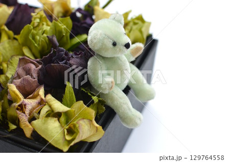 クリスマスローズのドライフラワーとテディベア　 　 129764558