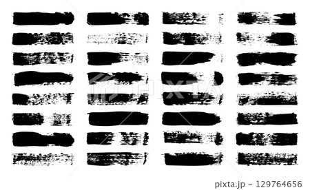 Grunge brush strokes, lines, ink smudges, hand-drawn scribble shapes. Handmade sketchy marks, acrylic stains, charcoal streaks. Paint textures, dry brush effect. Marker underline. Vector illustration 129764656