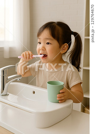 歯磨きをする女の子 129764670