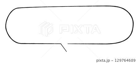 線画手書き風のシンプルな吹き出し　とっても横長楕円しっぽ中央右向き　つながったしっぽ　モノトーン 129764689