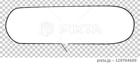 線画手書き風のシンプルな吹き出し　とっても横長楕円しっぽ中央右向き　つながったしっぽ　モノトーン 129764689