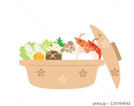 冬の鍋料理をイメージしたイラスト 129764692