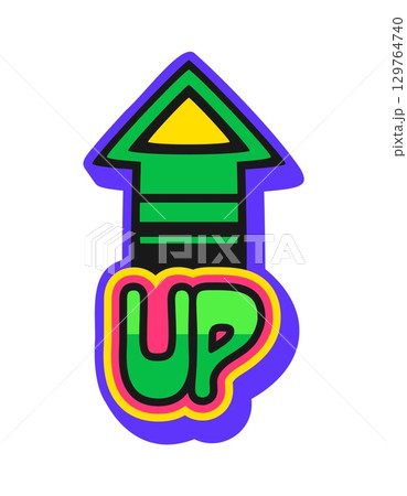 Up arrow casino money betting Y2K groovy sticker or vintage print. Vegas poker game bet 60s vector patch, gambling fortune sticker. Casino luck label with green up arrow or pointer, typography text 129764740