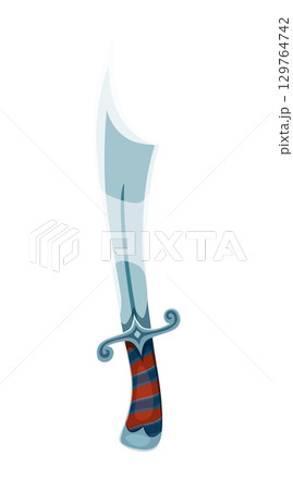 Pirate bandit cartoon blade sword game asset. Buccaneer sailor ancient isolated vector cutlass blade, corsair or privateer bandit weapon sabre game icon. Pirate captain fantasy sword videogame asset 129764742