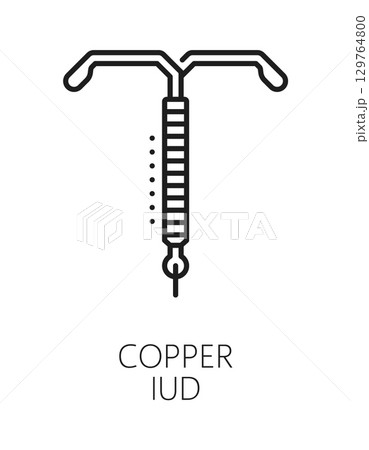 Copper IUD contraception method line icon or pictogram. Birth control method outline vector icon, contraception procedure sign. Family planning technique pictogram with copper T intrauterine device Copper IUD contraception method line icon or pictogram. Birth control method outline vector icon, contraception procedure sign. Family planning technique pictogram with copper T intrauterine device 129764800