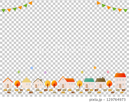 Cute house and cityscape background illustration_frame_autumn material 129764973