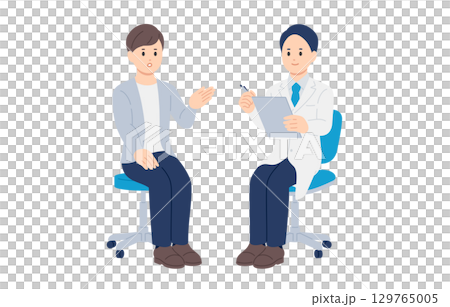 A male doctor and a young male patient conducting an interview [People vector illustration material] 129765005