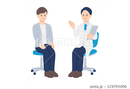 診断･説明する男性医師と若い男性患者【人物ベクターイラスト素材】 129765006