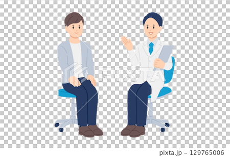 診斷和解釋男醫生和年輕男性患者[人物向量插圖素材] 129765006