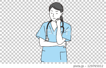 悩む表情の女性医師のイラスト素材 悩む表情の女性医師のイラスト素材 129765012