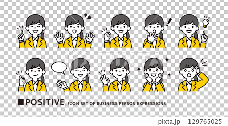 Icon material set of positive poses of young women looking for work_Vector 129765025