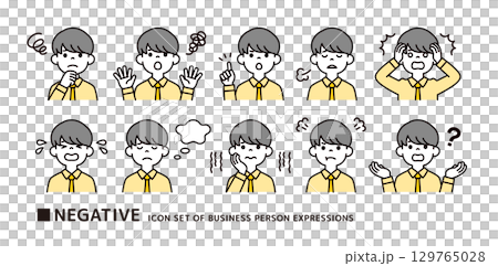 ワイシャツを着た働く若い男性の、ネガティブなポーズのアイコン素材セット_ベクター ワイシャツを着た働く若い男性の、ネガティブなポーズのアイコン素材セット_ベクター 129765028