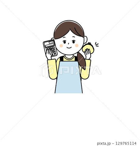 電卓と財布を持つ女性のイラスト 電卓と財布を持つ女性のイラスト 129765114