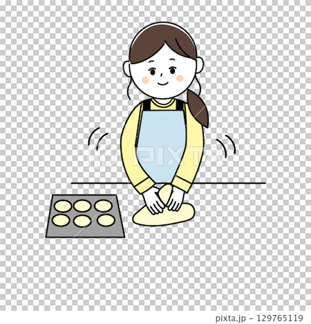 一位婦女揉麵團的插圖 129765119