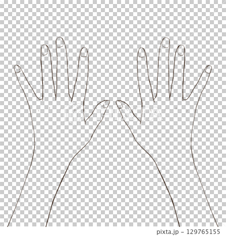 両手を広げた手のシンプル線画イラスト 両手を広げた手のシンプル線画イラスト 129765155