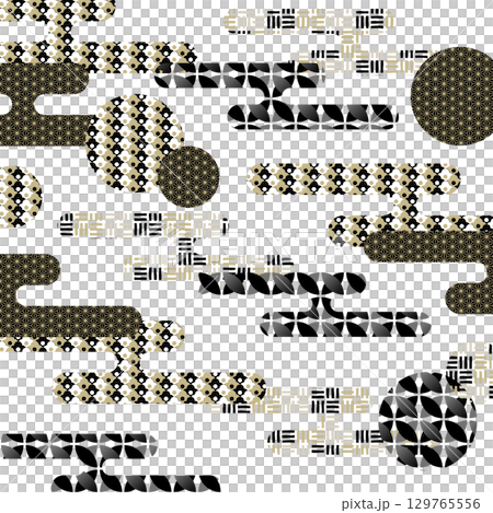 たなびく霞雲のレトロモダンな背景素材 シックな和装飾 黒 129765556