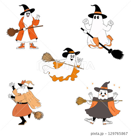 Cartoon Ghosts in Halloween Costumes Cartoon Ghosts in Halloween Costumes 129765867