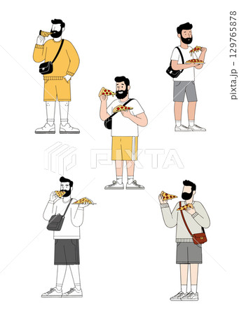 Illustrations of Bearded Men Eating Pizza Illustrations of Bearded Men Eating Pizza 129765878
