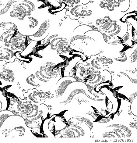 和調の波とサメの柄, 和調の波とサメの柄, 129765955