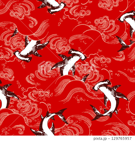 和調の波とサメの柄, 和調の波とサメの柄, 129765957