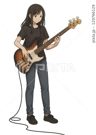 ベースを弾く女性 129766129