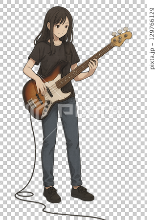 ベースを弾く女性 129766129