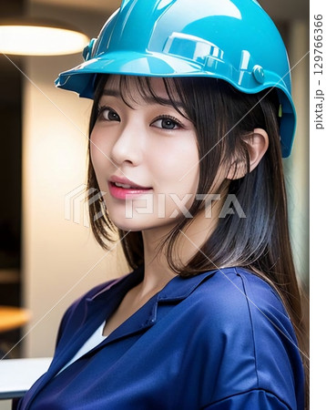 ヘルメットを持つ女性 129766366