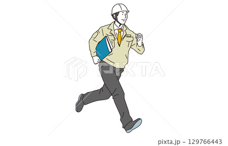 ファイルを抱えて走る作業服の男性イラスト 129766443