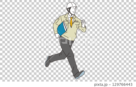 ファイルを抱えて走る作業服の男性イラスト 129766443