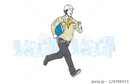 笑顔で走る作業服の男性イラスト 129766553