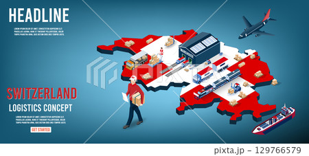 Switzerland Logistics Landing page with Global Logistics, Warehouse, Sea Freight.  129766579