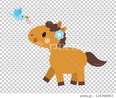 Illustration of a little bird and a horse 129766663