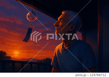 夏の夕暮れの癒しシーン 129766712