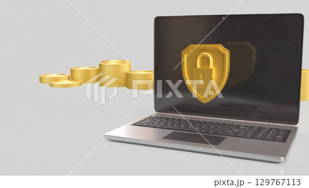 The Gold shield and Laptop for Security concept 3d Rendering. The Gold shield and Laptop for Security concept 3d Rendering. 129767113