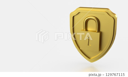 The Gold shield and Lock for Security concept 3d Rendering. The Gold shield and Lock for Security concept 3d Rendering. 129767115