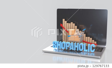 The Shopping Cart and Box on Laptop for shopaholic concept 3d Rendering. The Shopping Cart and Box on Laptop for shopaholic concept 3d Rendering. 129767133