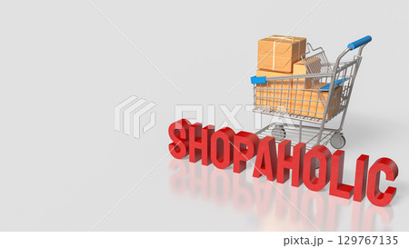 The Shopping Cart and Box for shopaholic concept 3d Rendering. The Shopping Cart and Box for shopaholic concept 3d Rendering. 129767135