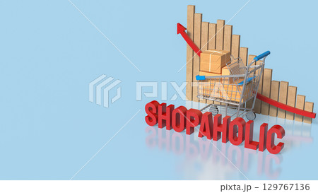 The Shopping Cart and Box for shopaholic concept 3d Rendering. 129767136