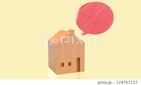The wood house and red balloon text for property concept 3d Rendering. 129767137