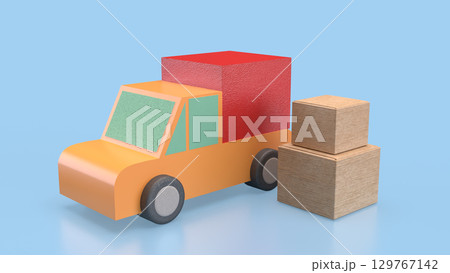 The Van truck and card board box for shipping or delivery concept 3d rendering. The Van truck and card board box for shipping or delivery concept 3d rendering. 129767142